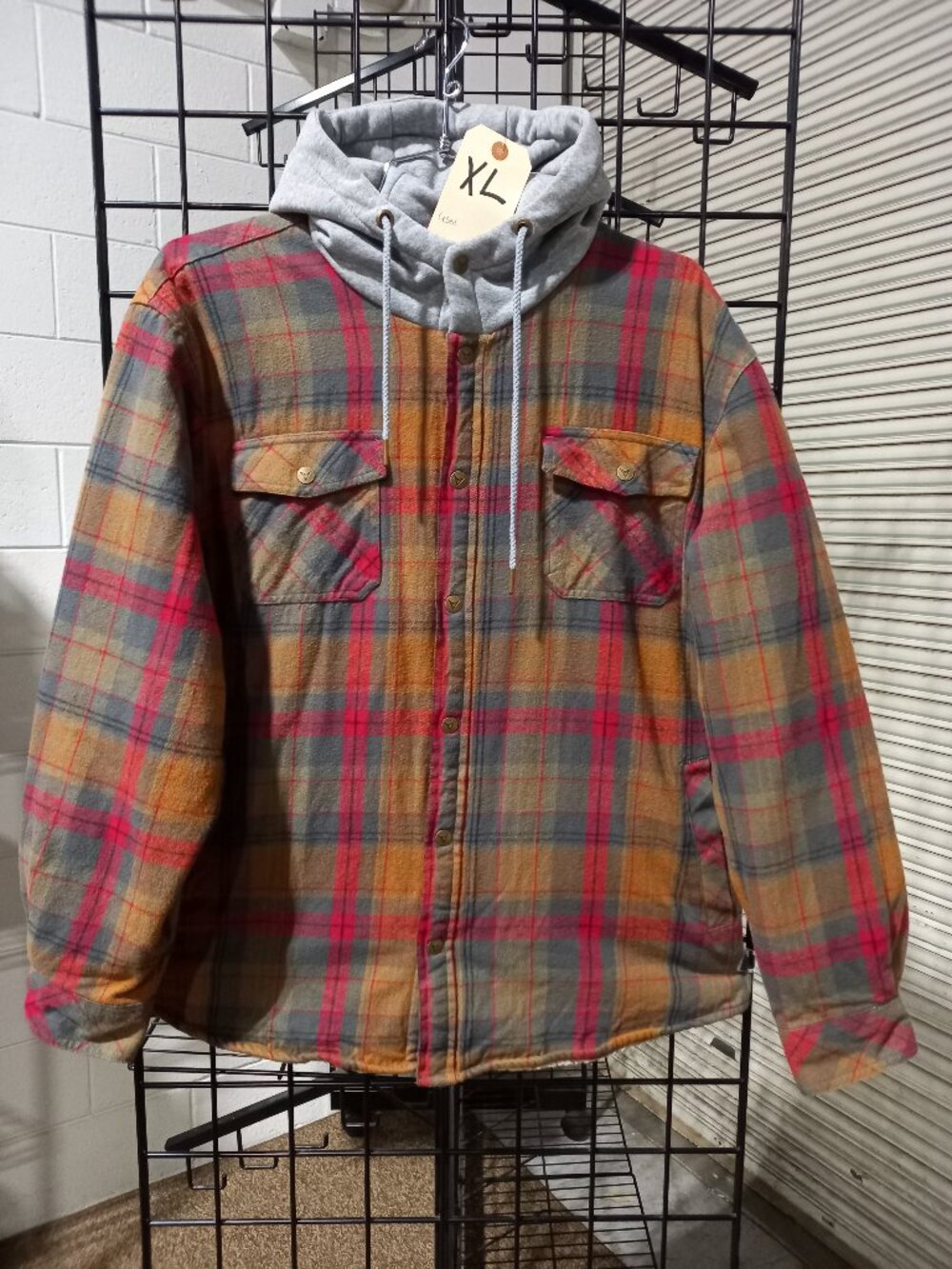 Men's Flannel Shirt Jacket Berber-Lined with Hood | XL